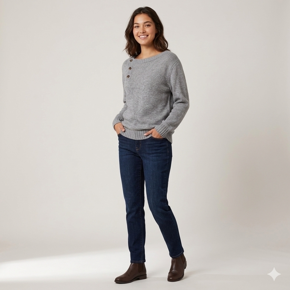The North Face Grey Wool Blend Sweater With Button Accentss Size Small
